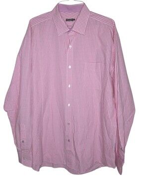 J McLaughlin Pink Gingham Check Cotton Poplin Long Sleeve Shirt Size L